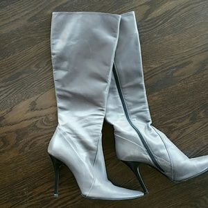Charles David Grey Leather Stiletto Knee Boots